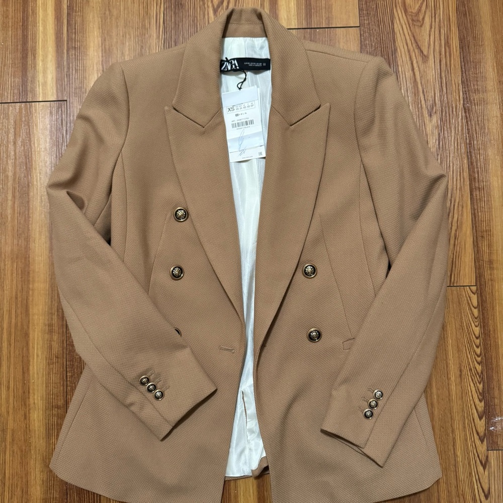 NWT Zara Double-Breasted Women's Camel Blazer